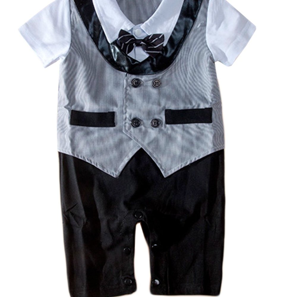 Grey Tuxedo Cotton Baby Romper
